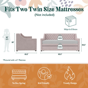 Max & Finn Ambrosia Upholstered Daybed and Trundle - Pale Pink - Twin