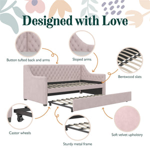 Max & Finn Ambrosia Upholstered Daybed and Trundle - Pale Pink - Twin