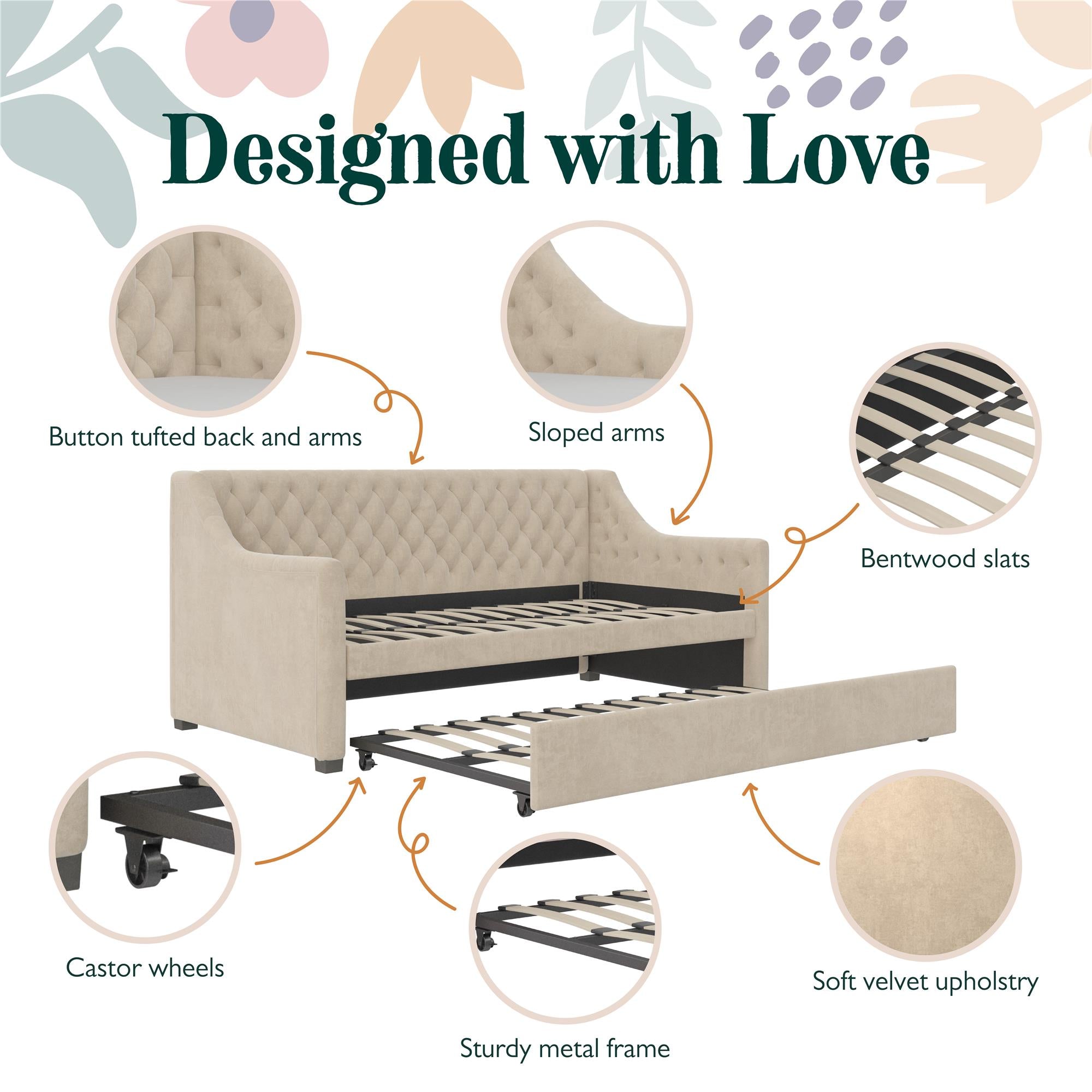 Max & Finn Ambrosia Upholstered Daybed and Trundle - Bone Ivory - Twin