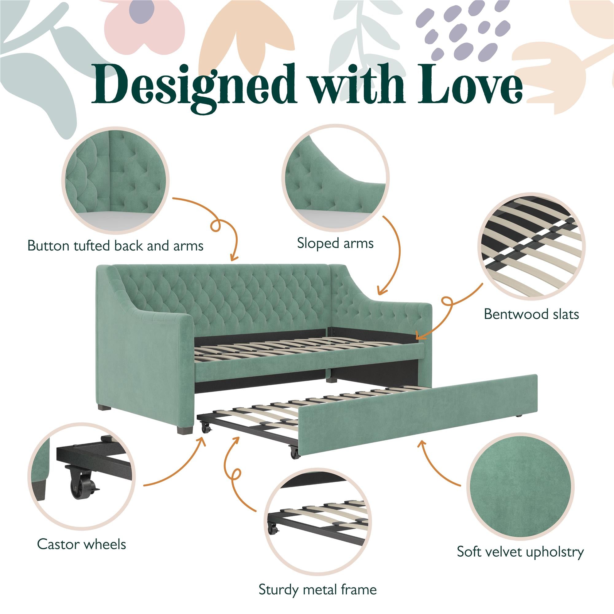 Max & Finn Ambrosia Upholstered Daybed and Trundle - Teal - Twin