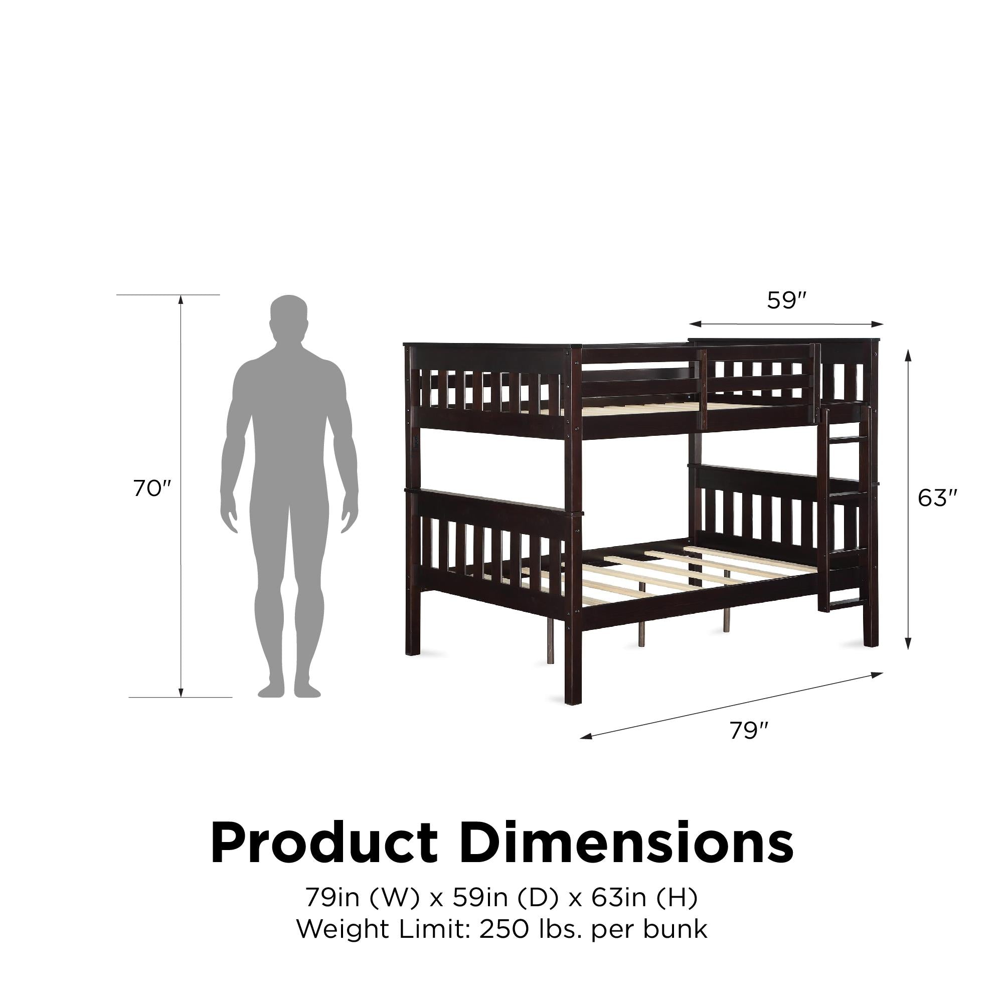 DHP Moon Kids' Wood Bunk Bed with USB - Espresso
