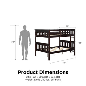 DHP Moon Kids' Wood Bunk Bed with USB - Espresso