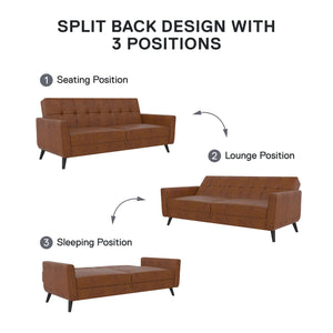 DHP Parker Futon Sofa Bed with Storage - Camel Faux Leather