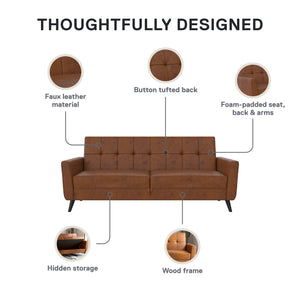 DHP Parker Futon Sofa Bed with Storage - Camel Faux Leather