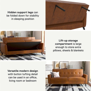 DHP Parker Futon Sofa Bed with Storage - Camel Faux Leather