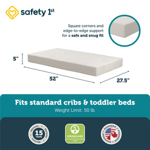 Safety 1st Peaceful Lullabies 5'' Crib and Toddler Bed Mattress, White - White - Crib & Toddler Mattress