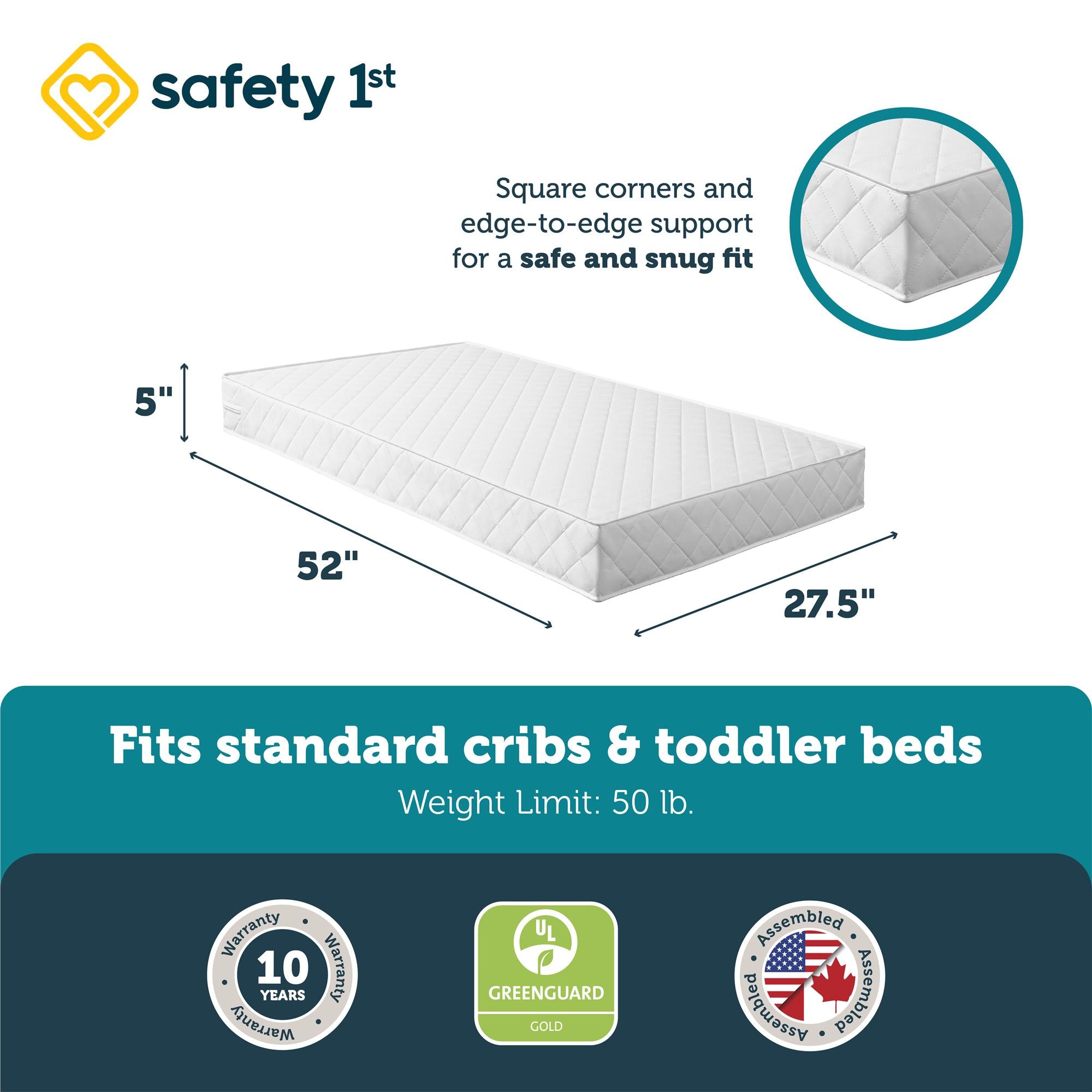 Safety 1st Grow with Me Dual Sided 2-in-1 Baby Crib & Toddler Bed Mattress - White - Crib & Toddler Mattress