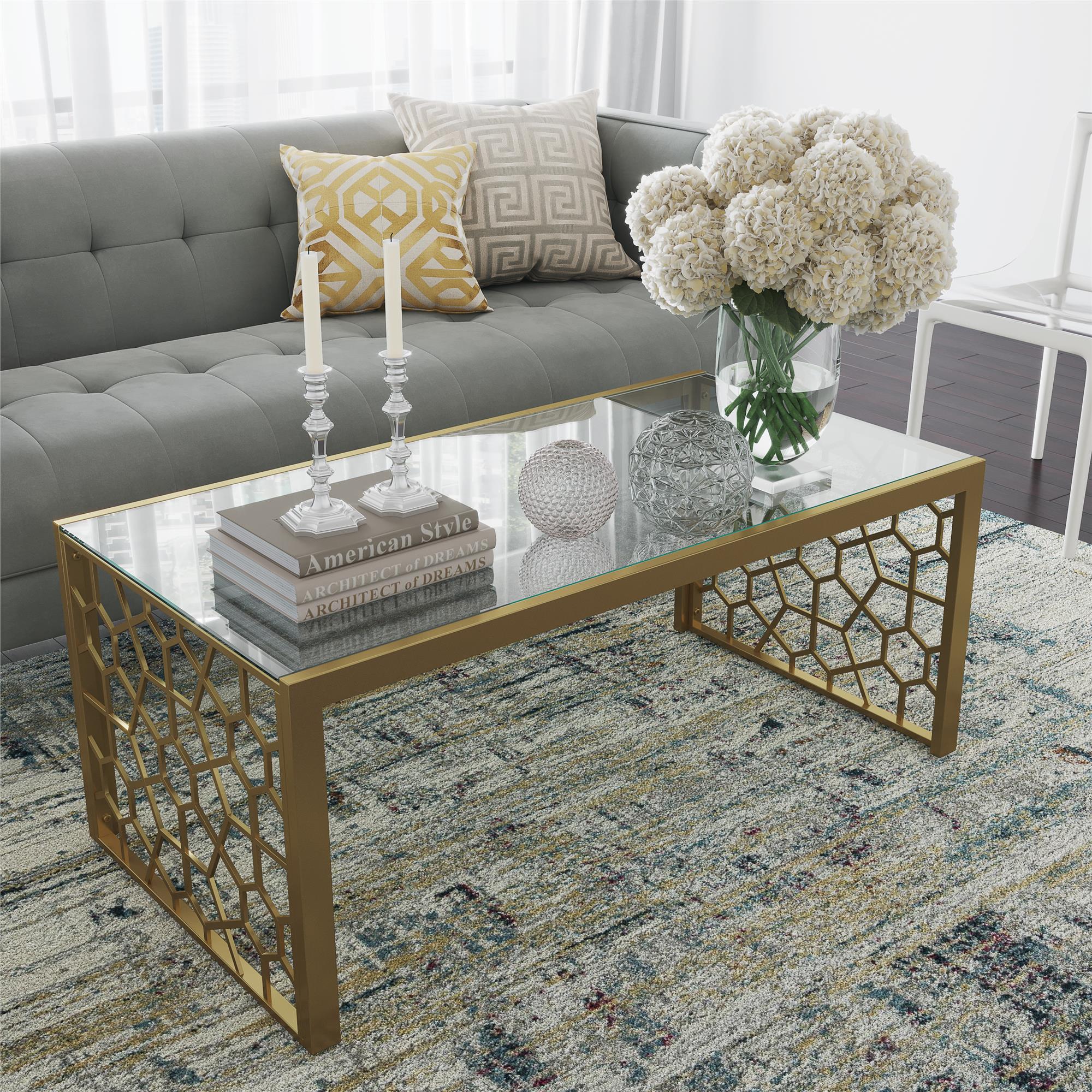 CosmoLiving Juliette Glass Top Coffee Table - Brass