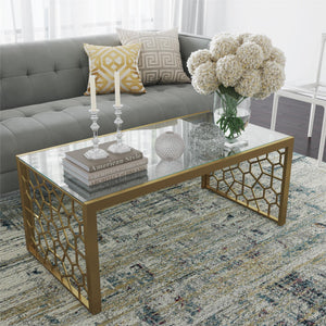 CosmoLiving Juliette Glass Top Coffee Table - Brass