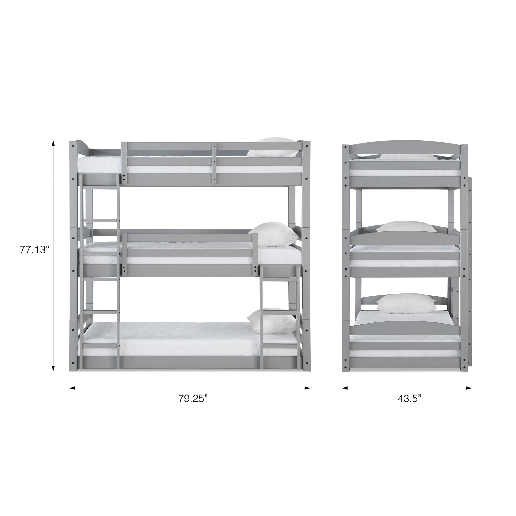 DHP Sierra Kids' Wood Triple Bunk Bed - Gray