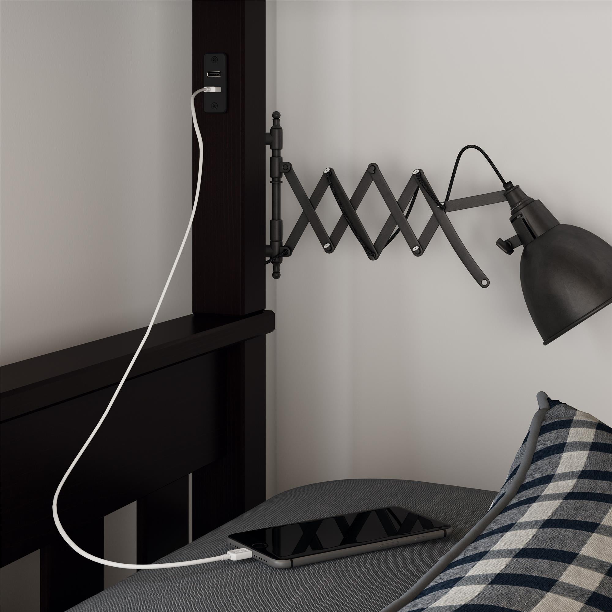 DHP Moon Kids' Wood Bunk Bed with USB - Espresso