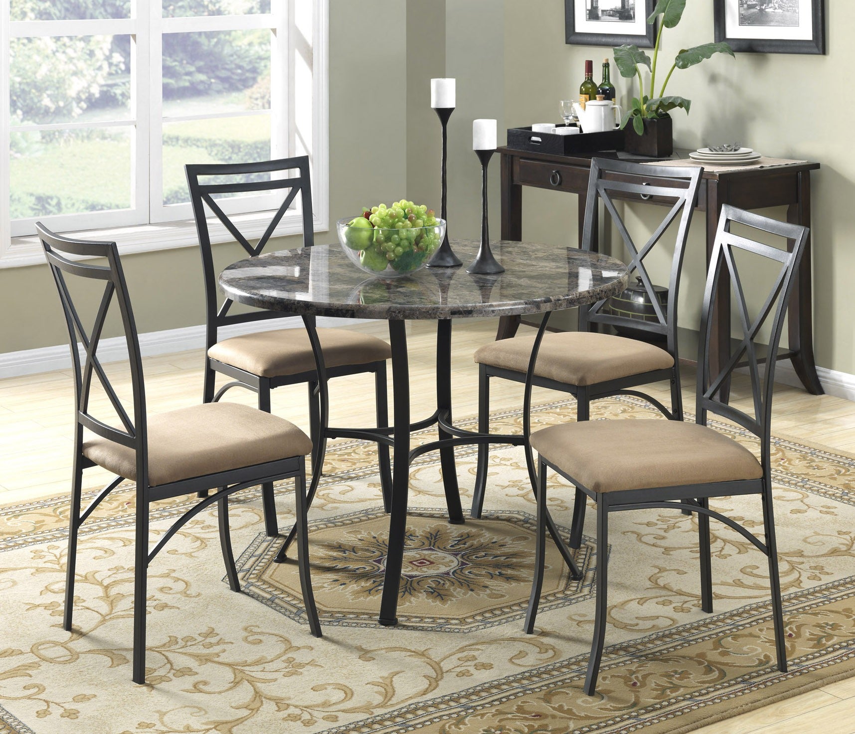 DHP 5-Piece Faux Marble Top Dining Room Set - Black Coffee