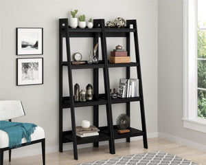 Ameriwood Home Lawrence Tall 4 Shelf Ladder Bookcase Bundle - Black
