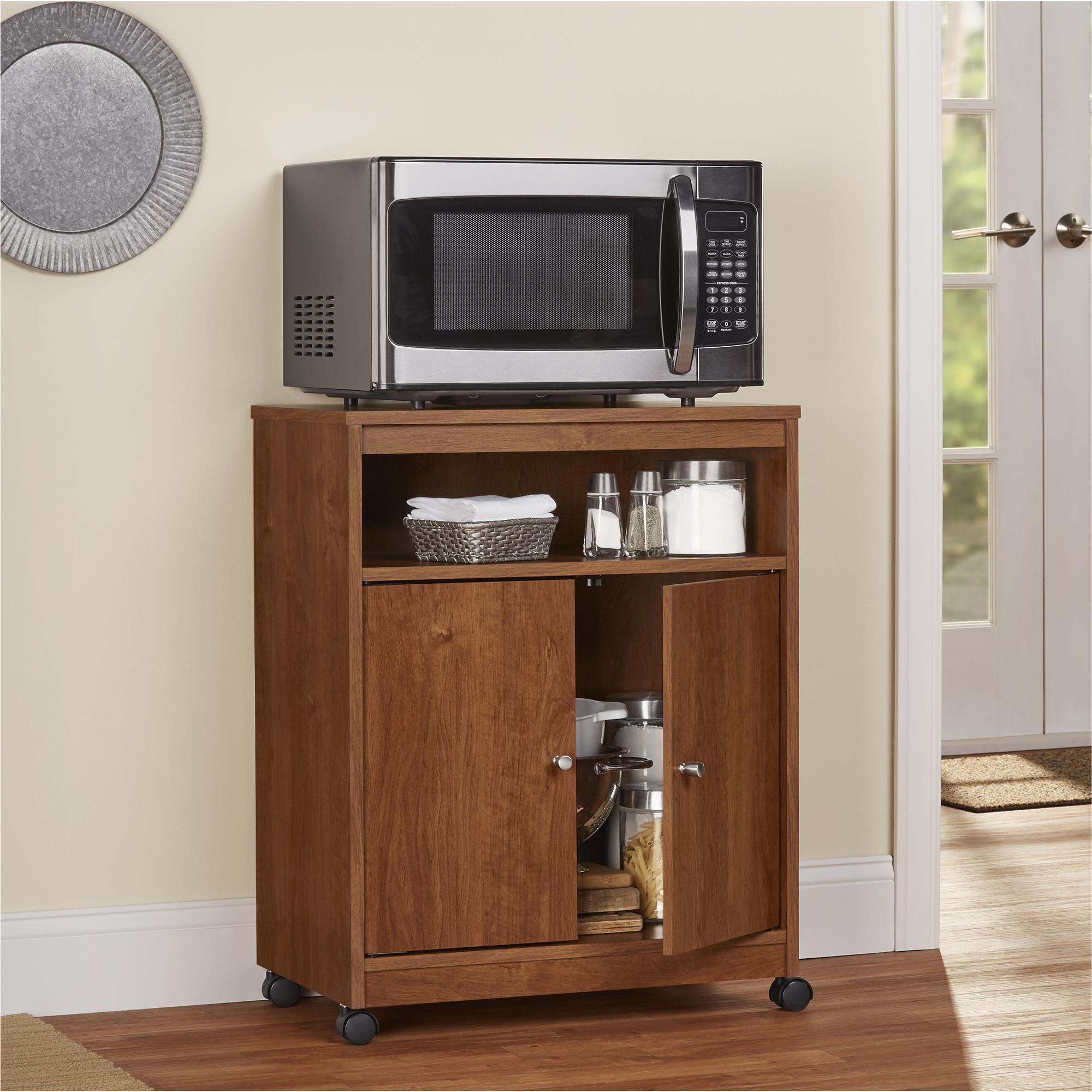 Ameriwood Home Landry Kitchen Microwave Cart, Brown Oak - Bank Alder