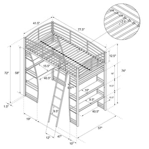 DHP Sage Studio Loft Bed with Desk and Shelves - Silver - Twin