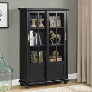 Ameriwood Home Aaron Lane Bookcase with Sliding Glass Doors - Black