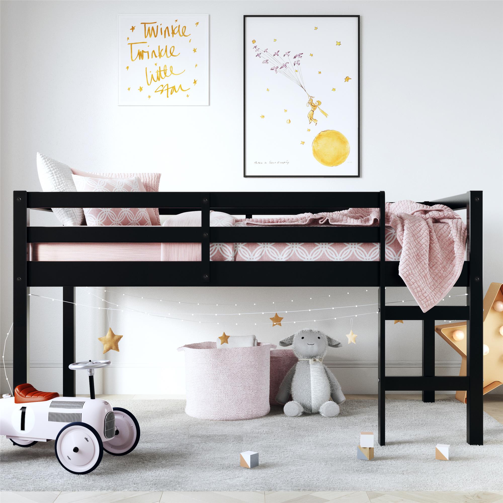 DHP Milton Kids' Low Wood Loft Bed - Black