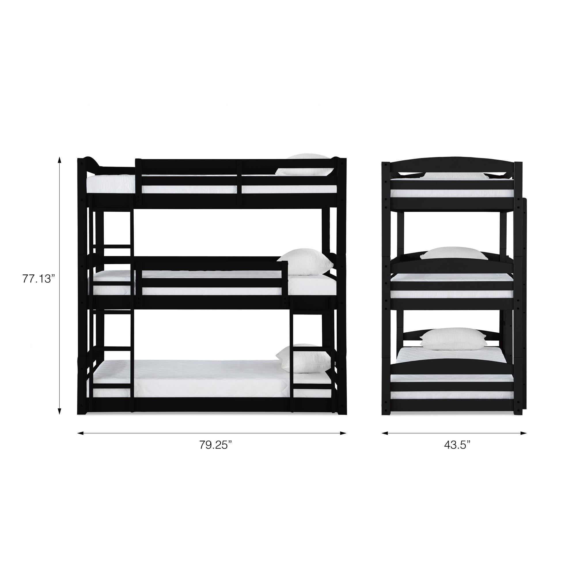 DHP Sierra Kids' Wood Triple Bunk Bed - Black