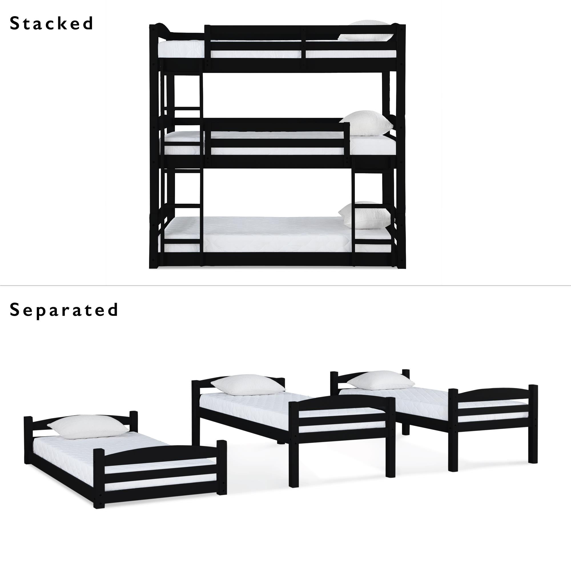 DHP Sierra Kids' Wood Triple Bunk Bed - Black