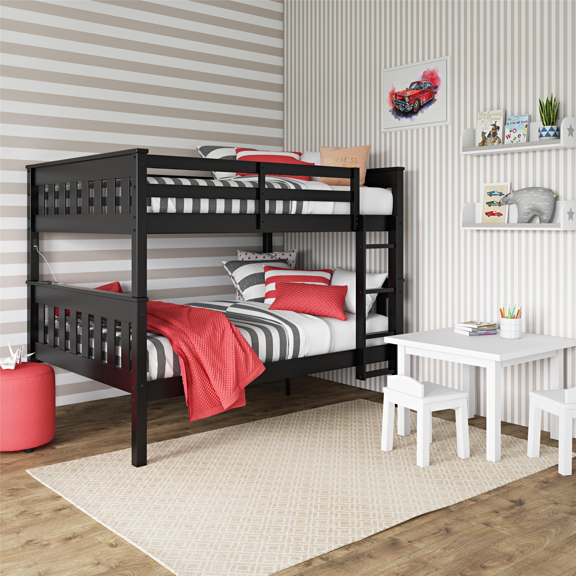 DHP Moon Kids' Wood Bunk Bed with USB - Black