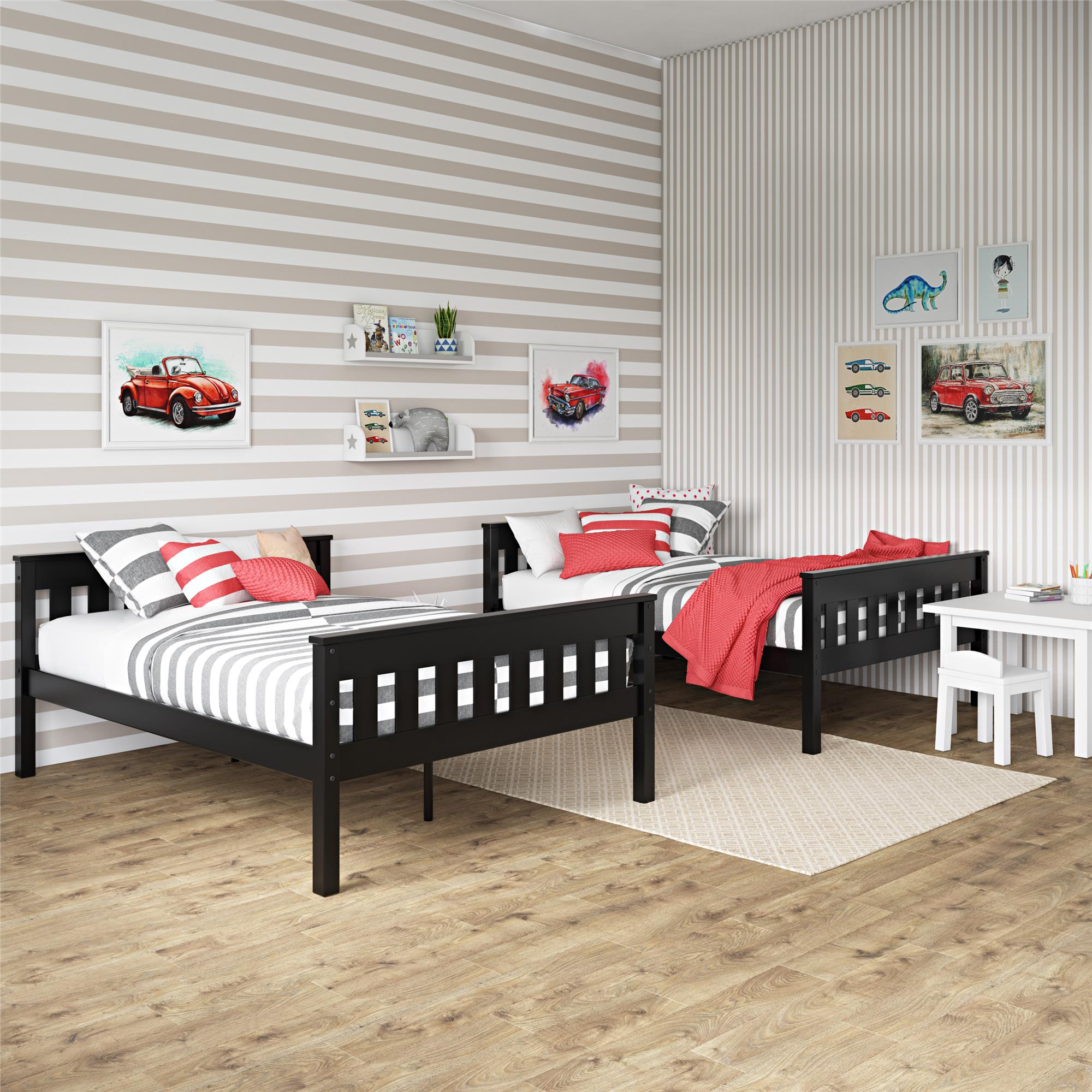 DHP Moon Kids' Wood Bunk Bed with USB - Black