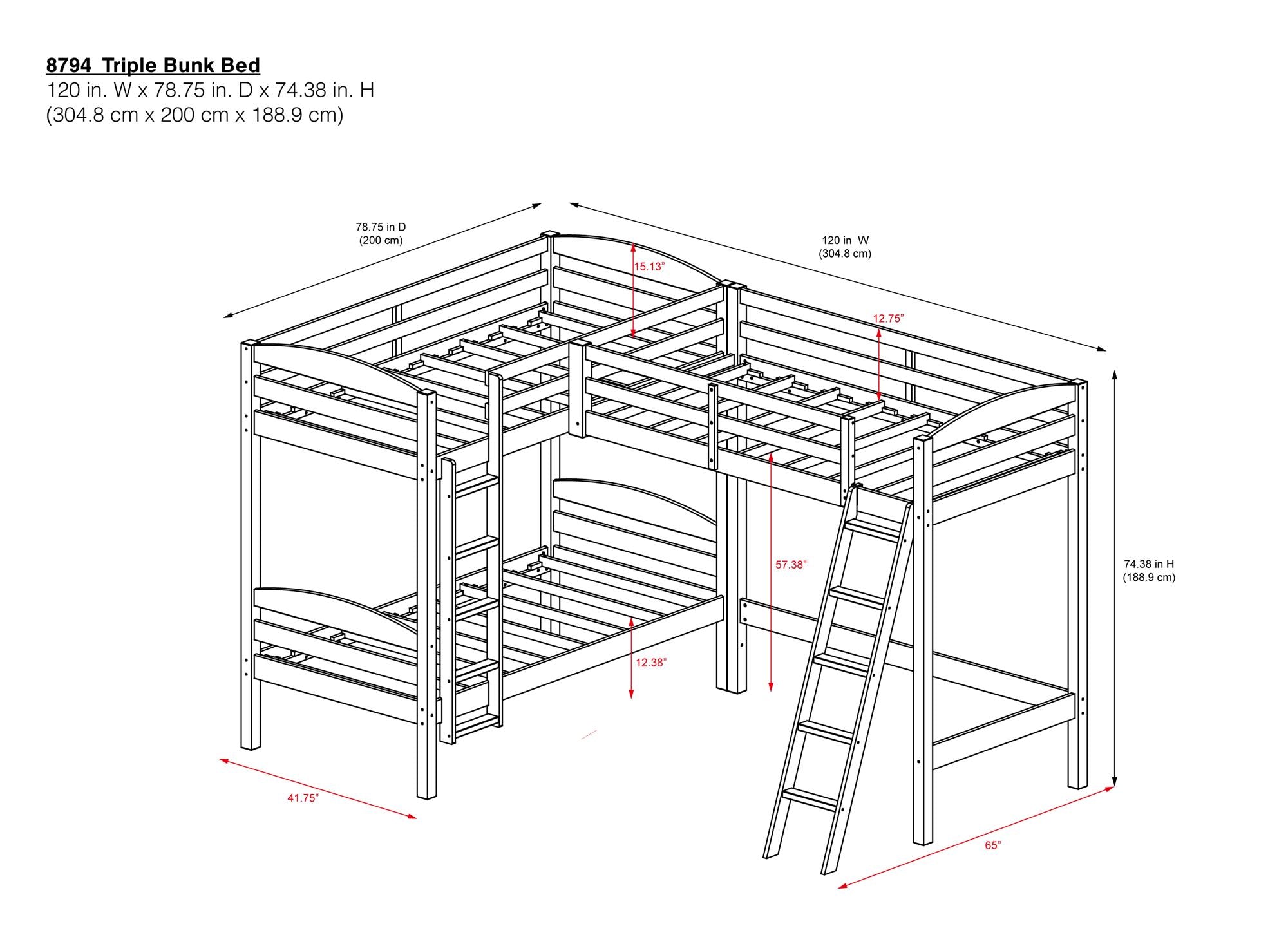 DHP Clearwater Wood Triple Bunk Bed - Espresso - Twin