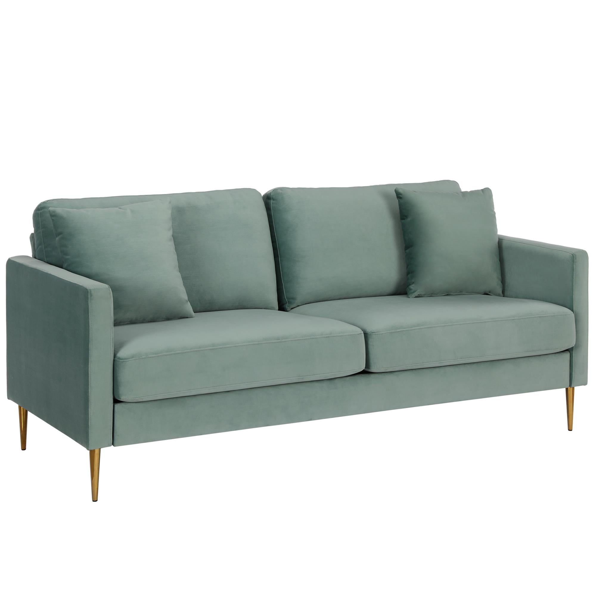 CosmoLiving Highland 72" Velvet Sofa with Matching Pillows - Seafoam Green