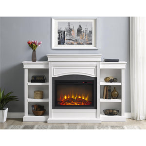 Ameriwood Home Lamont Electric Fireplace with Mantel and Side Bookcases - White