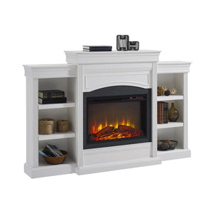 Ameriwood Home Lamont Electric Fireplace with Mantel and Side Bookcases - White