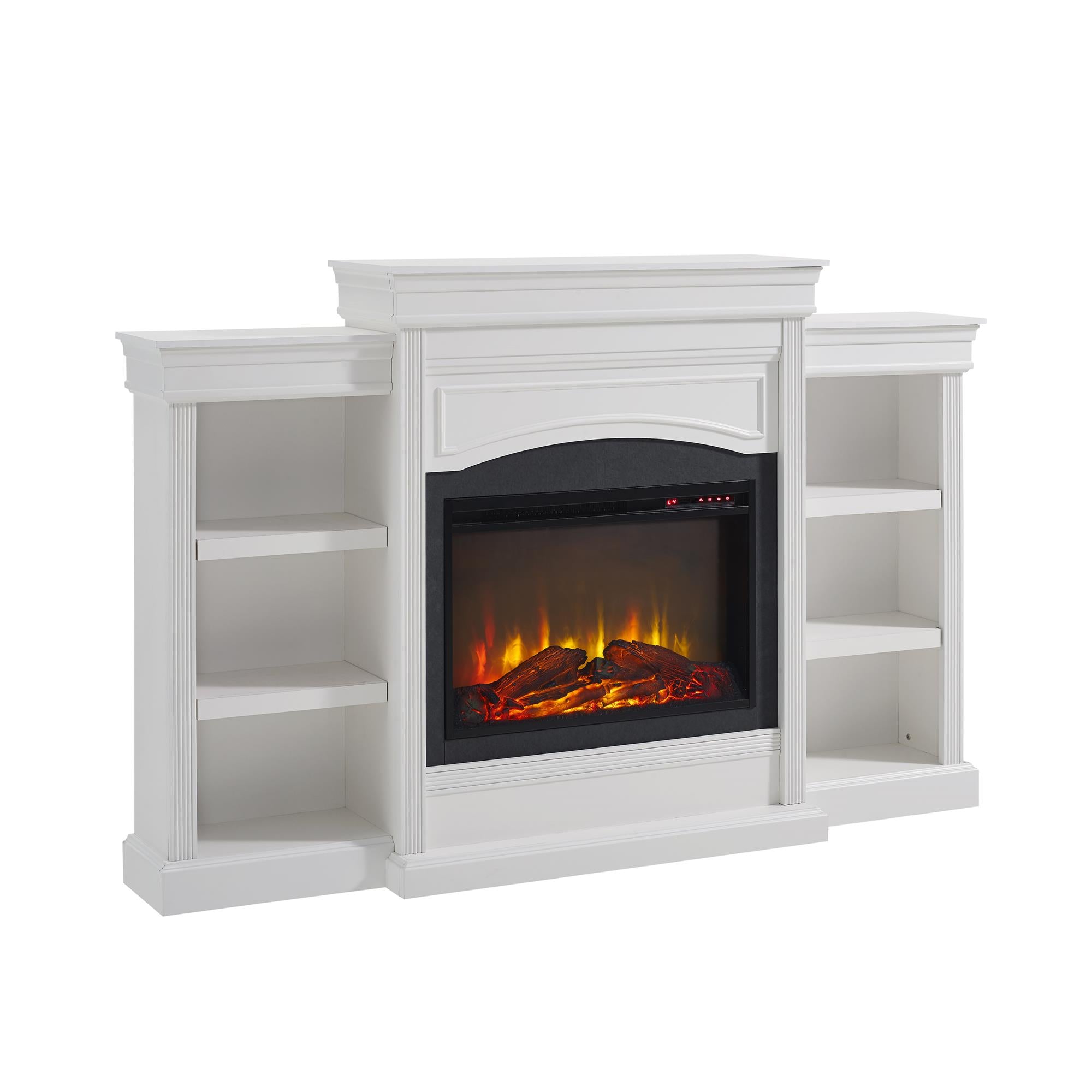 Ameriwood Home Lamont Electric Fireplace with Mantel and Side Bookcases - White