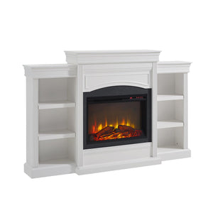 Ameriwood Home Lamont Electric Fireplace with Mantel and Side Bookcases - White