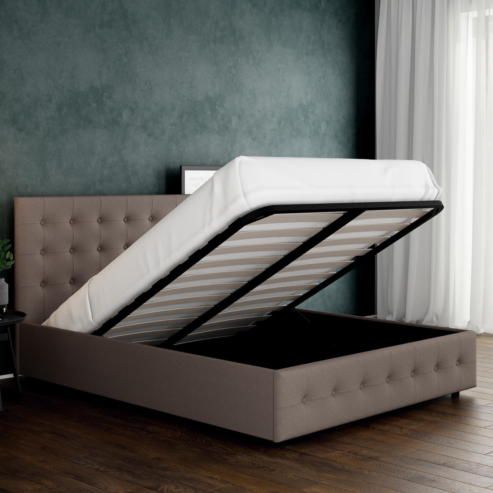 DHP Cambridge Upholstered Bed with Storage - Grey Linen - Full