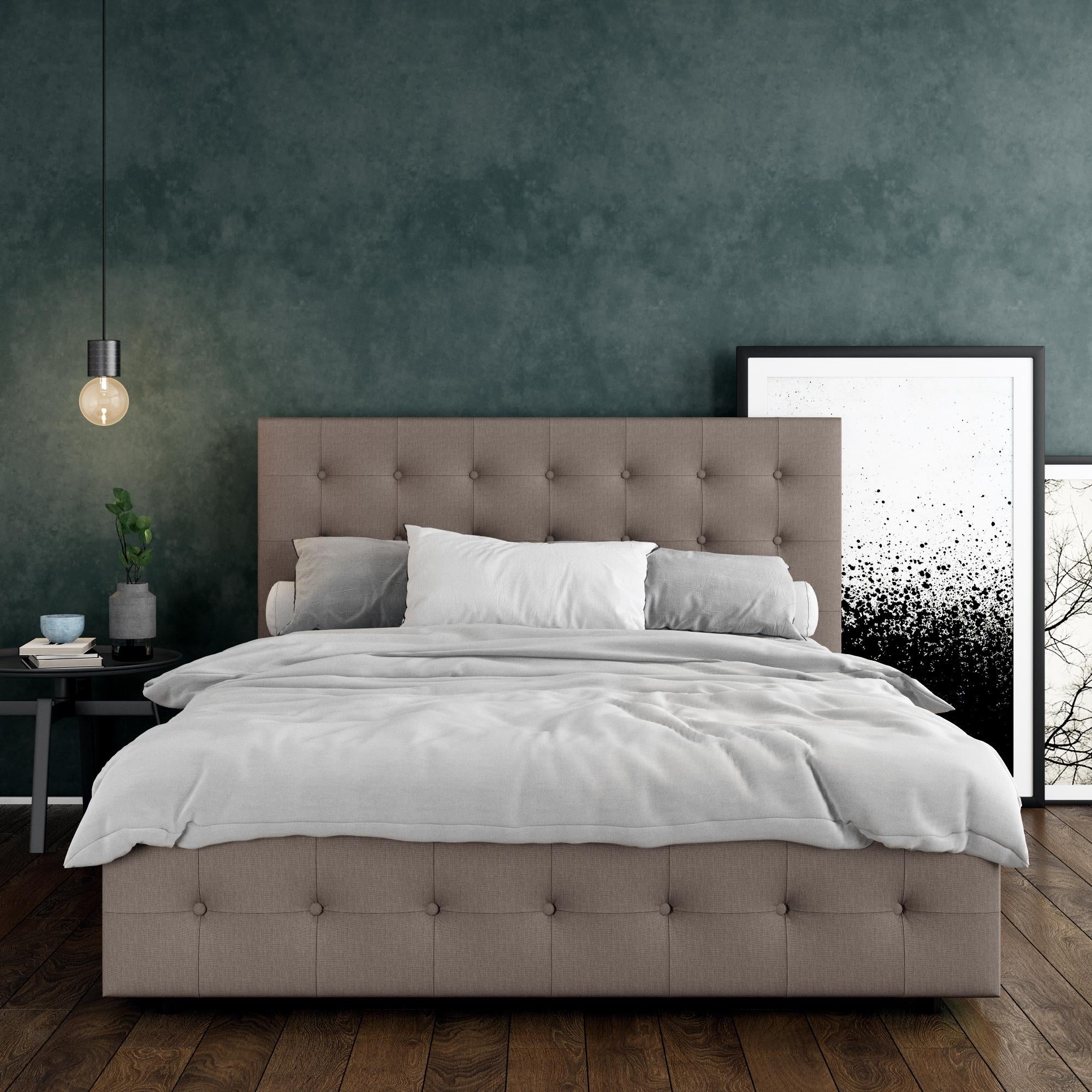 DHP Cambridge Upholstered Bed with Storage - Grey Linen - Full
