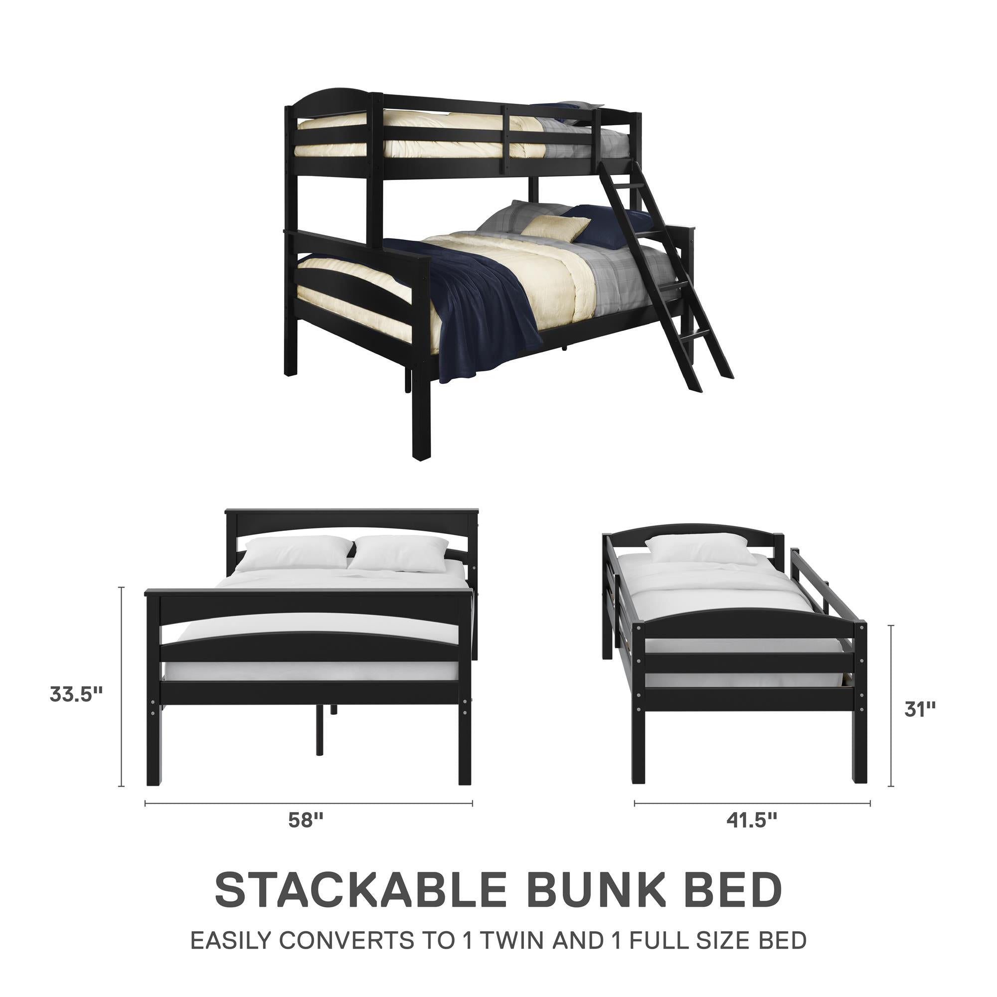 DHP Brady Kids' Wood Bunk Bed - Black