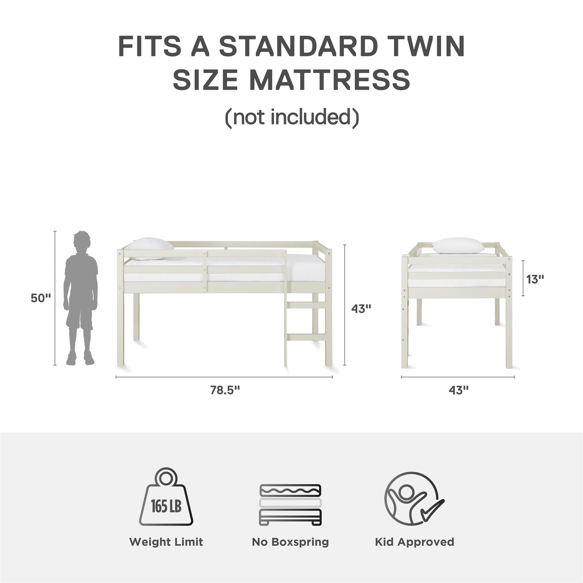 DHP Milton Kids' Low Wood Loft Bed - White
