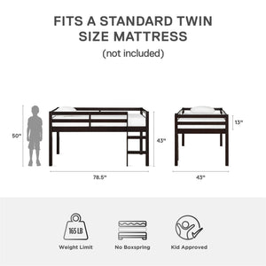 DHP Milton Kids' Low Wood Loft Bed - Espresso