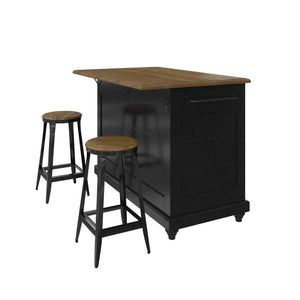 DHP Kelsey Kitchen Island with 2 Stools - Black