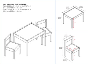 Max & Finn Hunter 3-Piece Kiddy Table & Chair Kids Set - Gray