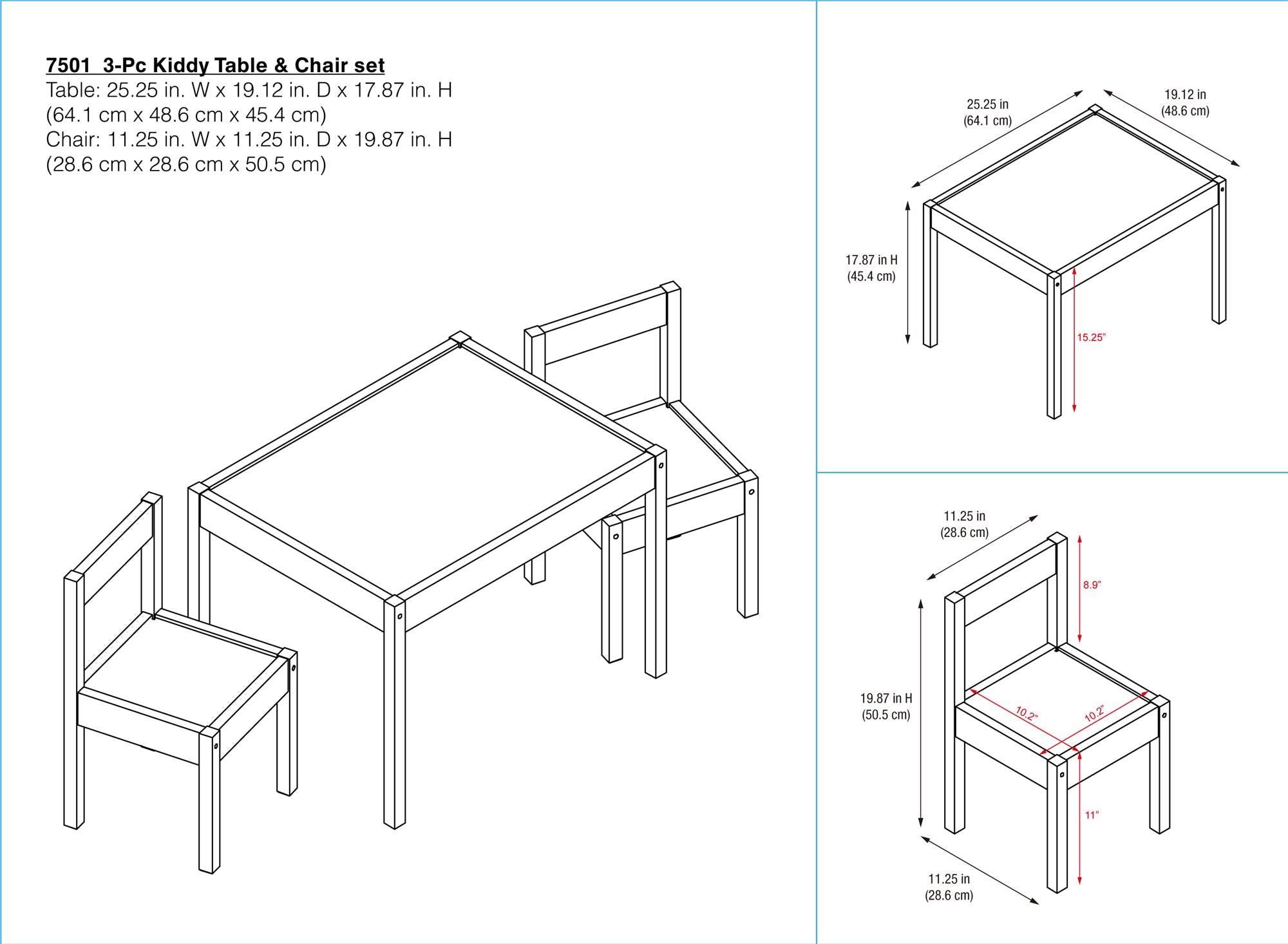 Max & Finn Hunter 3-Piece Kiddy Table & Chair Kids Set - White