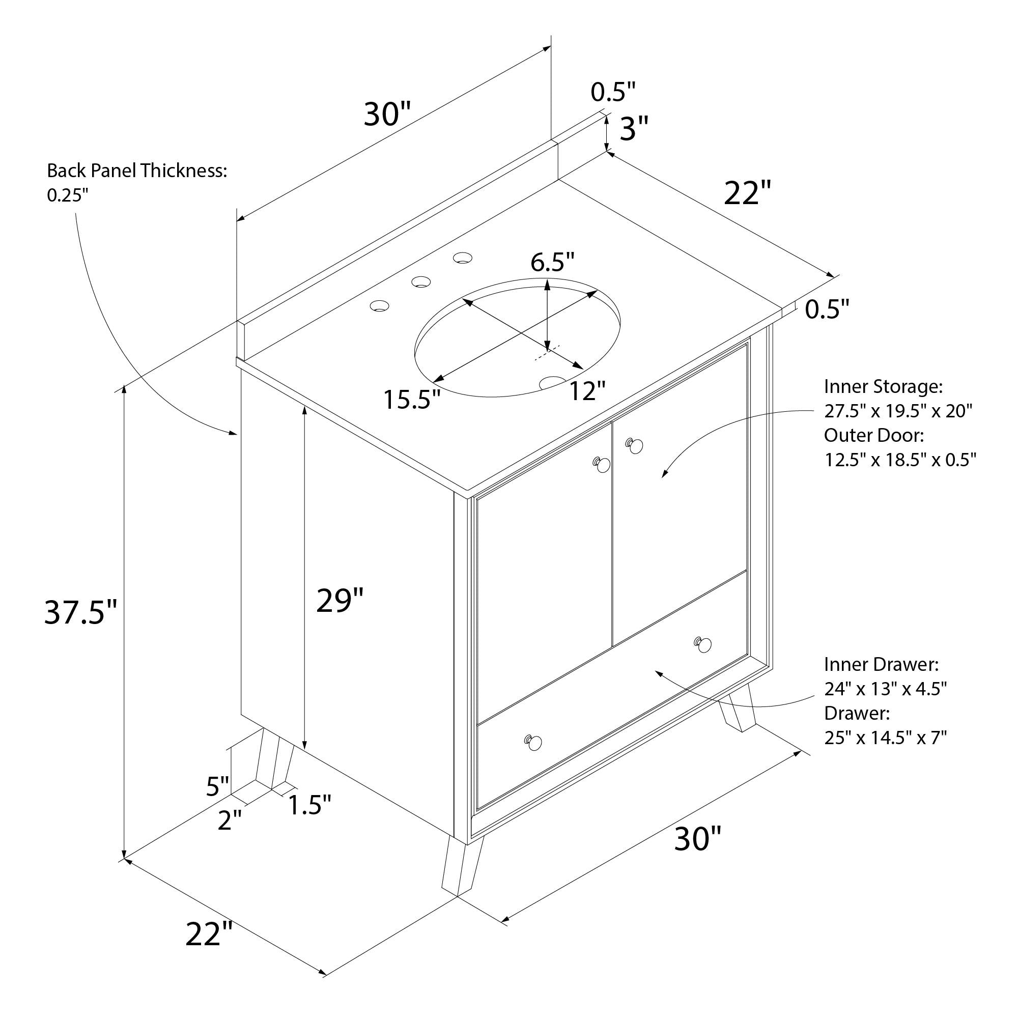 DHP Bleeker 30 Inch Bathroom Vanity - Gray - 30"