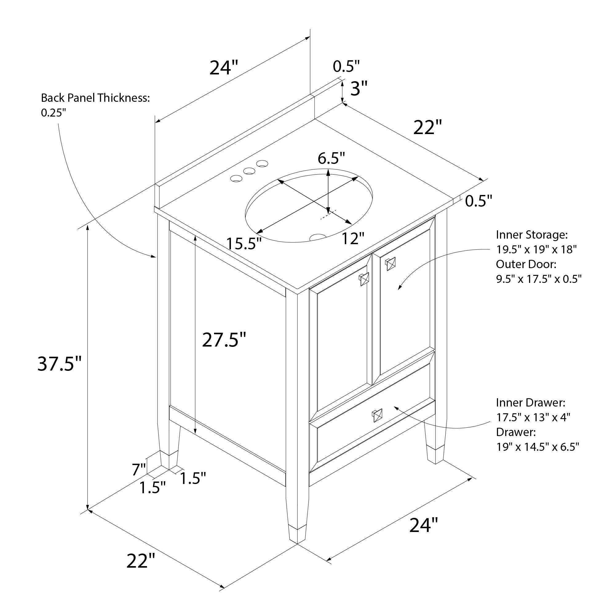 DHP Metcalfe 24 Inch Bathroom Vanity - Gray - 24"