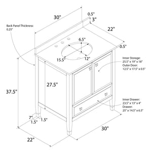 DHP Metcalfe 30 Inch Bathroom Vanity - White - 30"