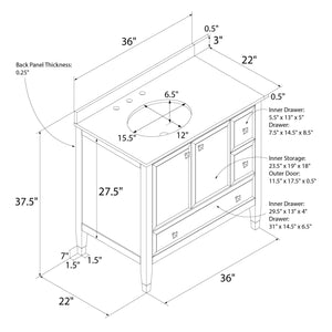 DHP Metcalfe 36 Inch Bathroom Vanity - White - 36"