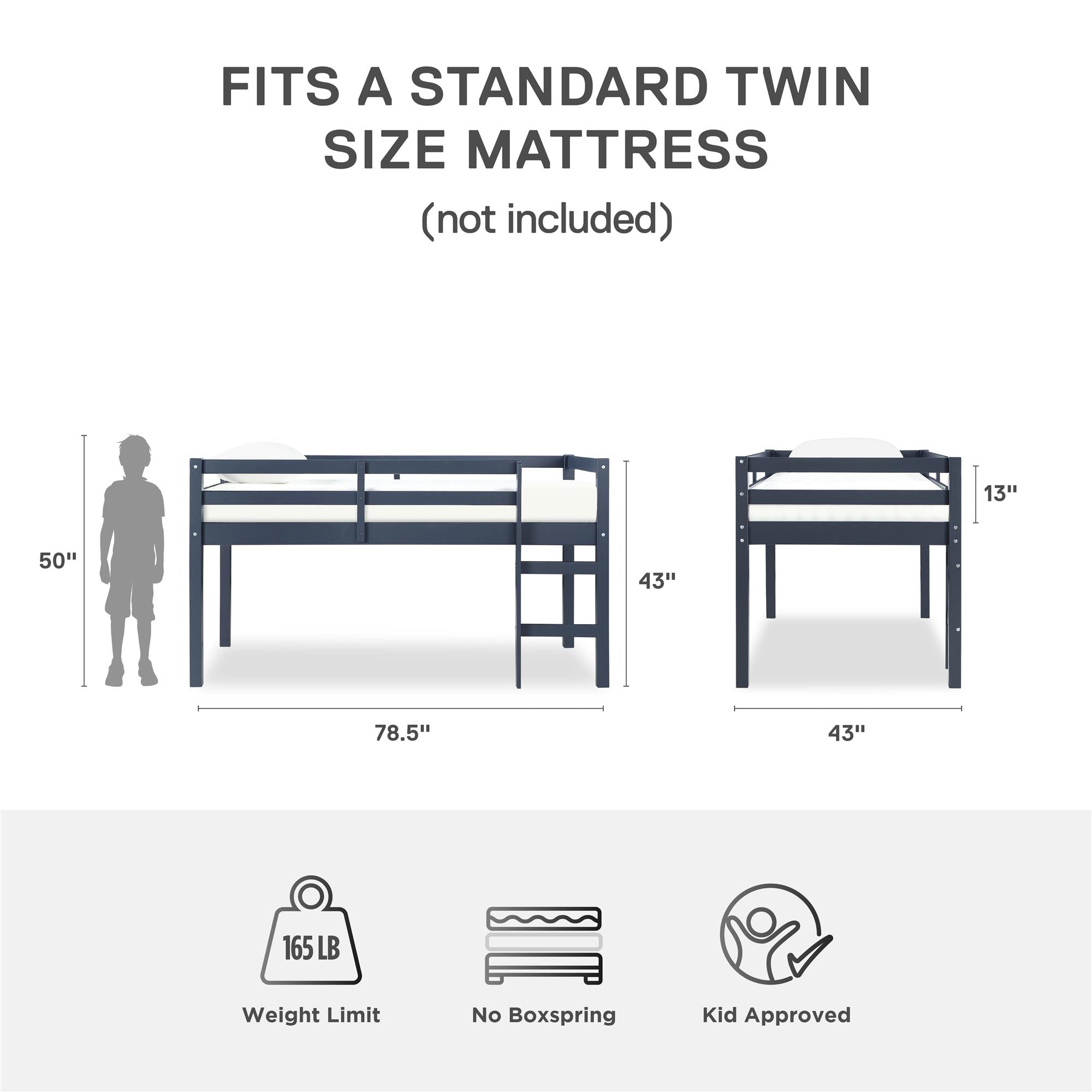 DHP Milton Kids' Low Wood Loft Bed - Blue