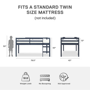 DHP Milton Kids' Low Wood Loft Bed - Blue