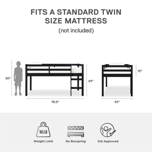 DHP Milton Kids' Low Wood Loft Bed - Black
