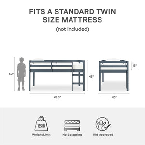 DHP Milton Kids' Low Wood Loft Bed - Gray