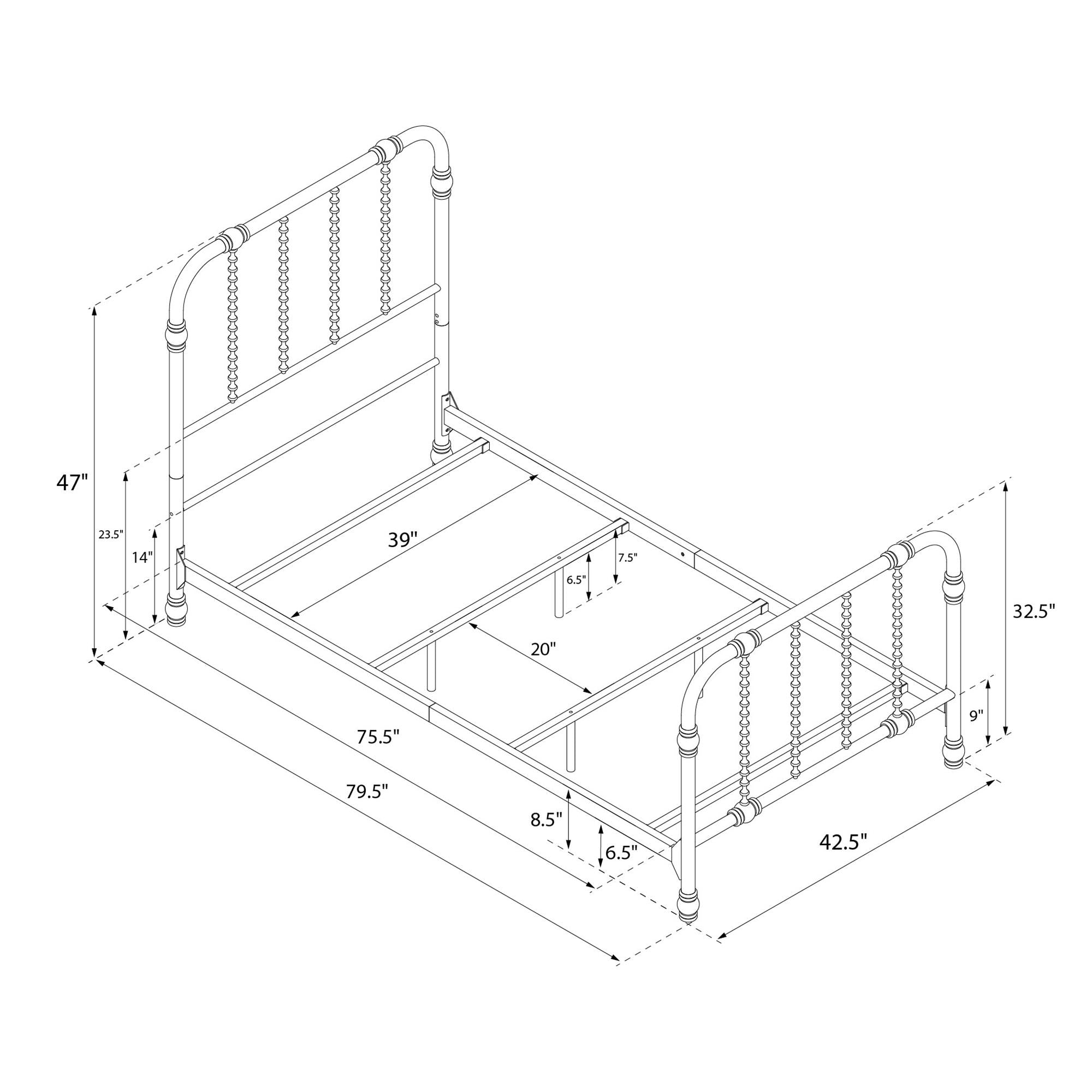DHP Jenny Lind Metal Bed Frame - White - Twin