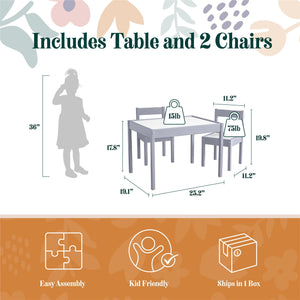Max & Finn Hunter 3-Piece Kiddy Table & Chair Kids Set - Gray