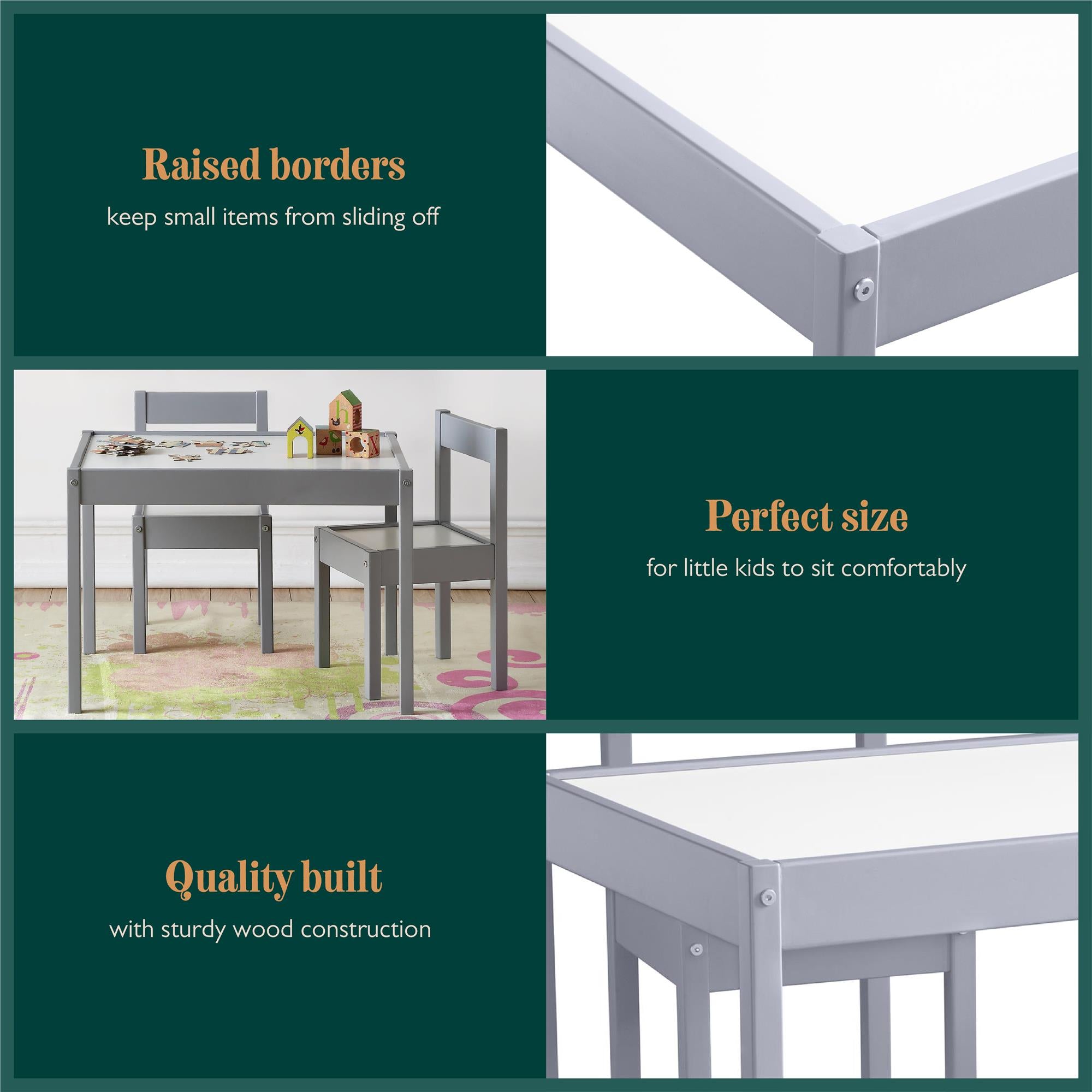 Max & Finn Hunter 3-Piece Kiddy Table & Chair Kids Set - Gray